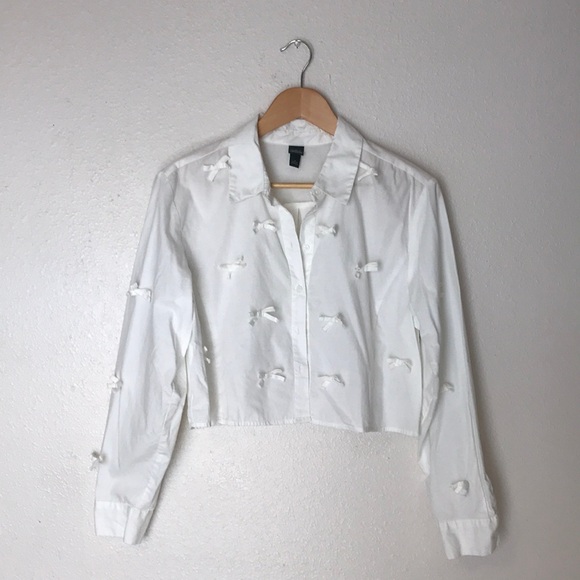 wild fable Tops - Bow Studded White Crop Blouse - M